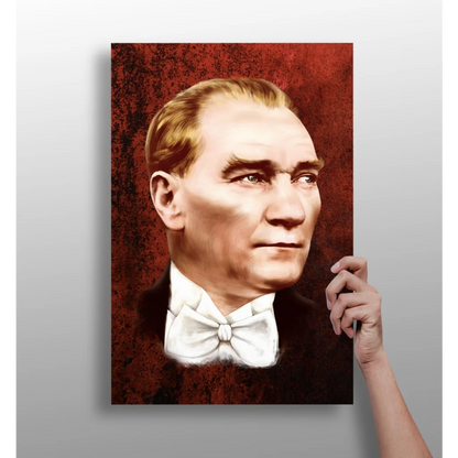 Framed Atatürk portrait canvas print with bold red background