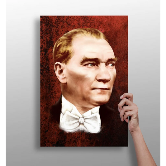 Framed Atatürk portrait canvas print with bold red background