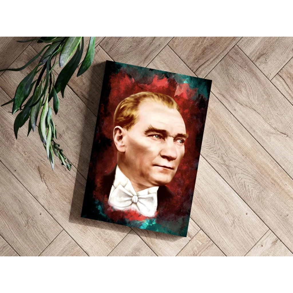 Ataturk Portrait Aluminum Print with Bold Red and Teal Art | Modern Wall Art Decor | vintageantiquesgifts.com
