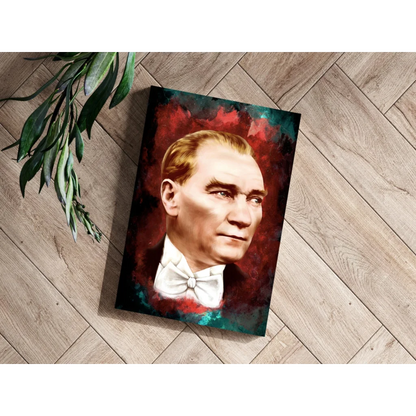 Ataturk Portrait Aluminum Print with Bold Red and Teal Art | Modern Wall Art Decor | vintageantiquesgifts.com