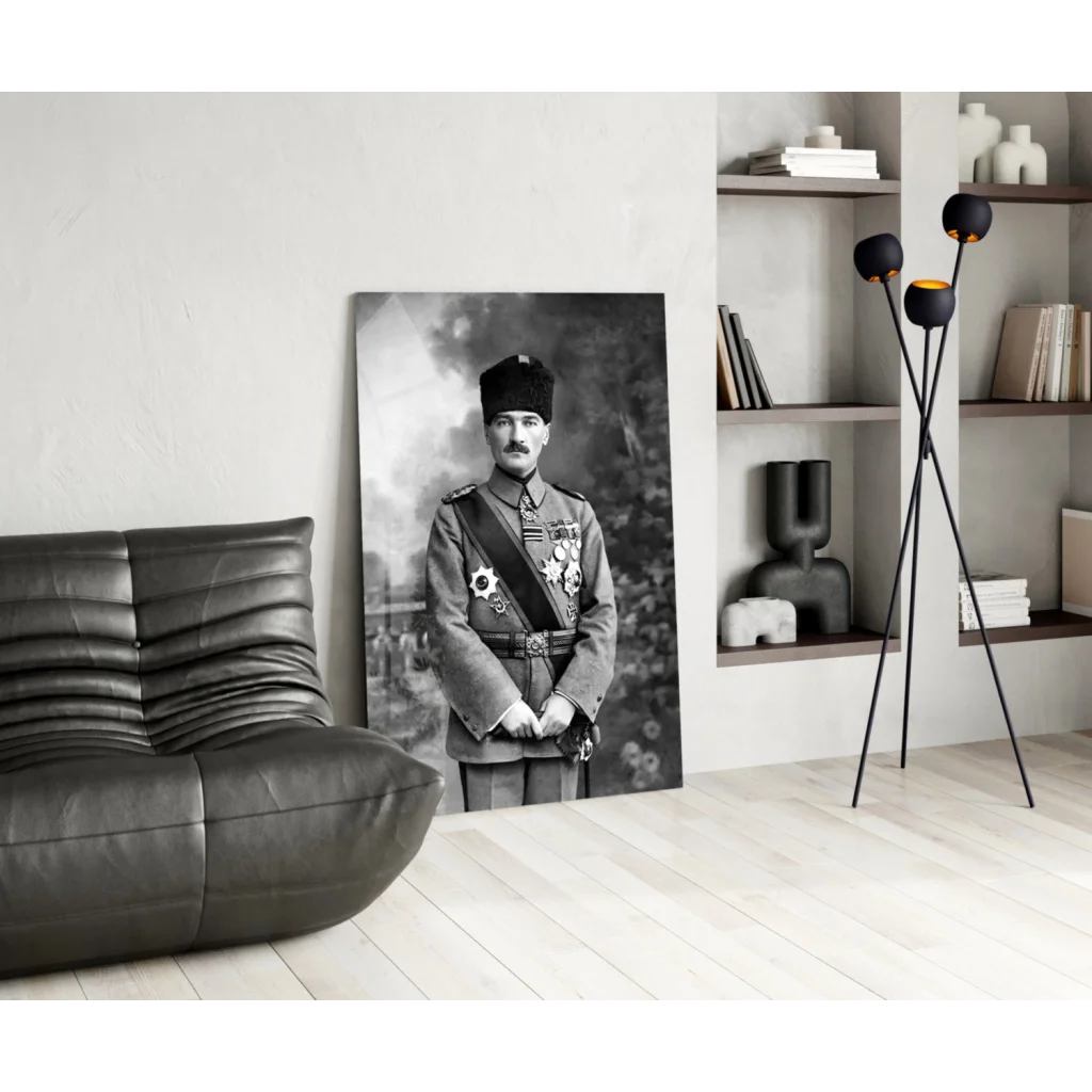 Black-and-white military portrait glass wall art on canvas
