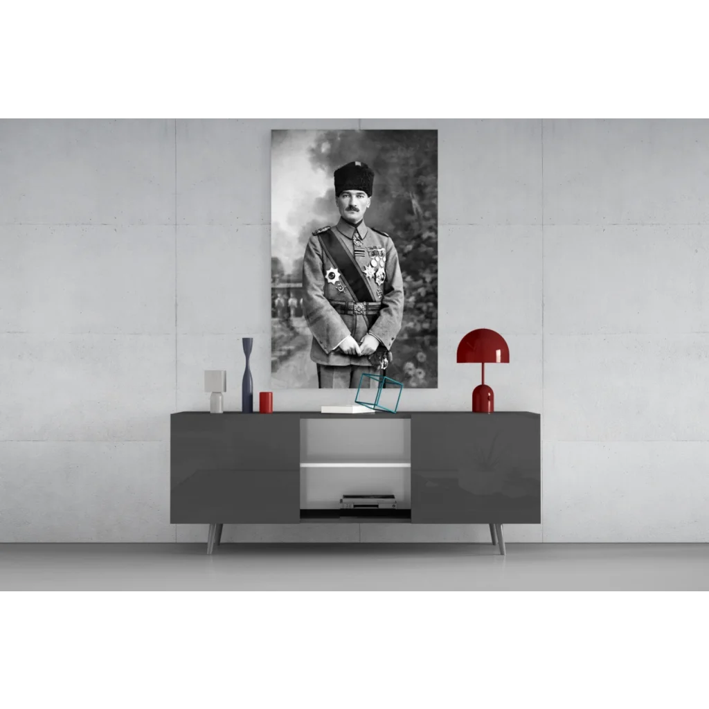 Black-and-white military portrait glass wall art on canvas