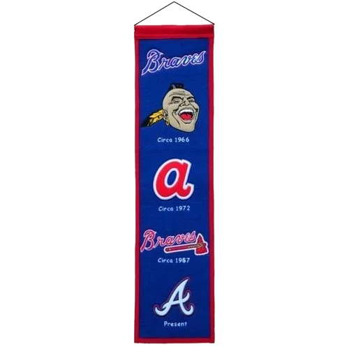 Atlanta Braves heritage banner with vintage logos on blue background
