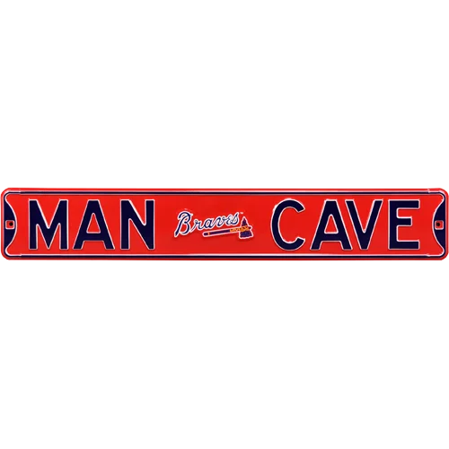 Atlanta Braves Man Cave authentic street sign with navy blue lettering and logo