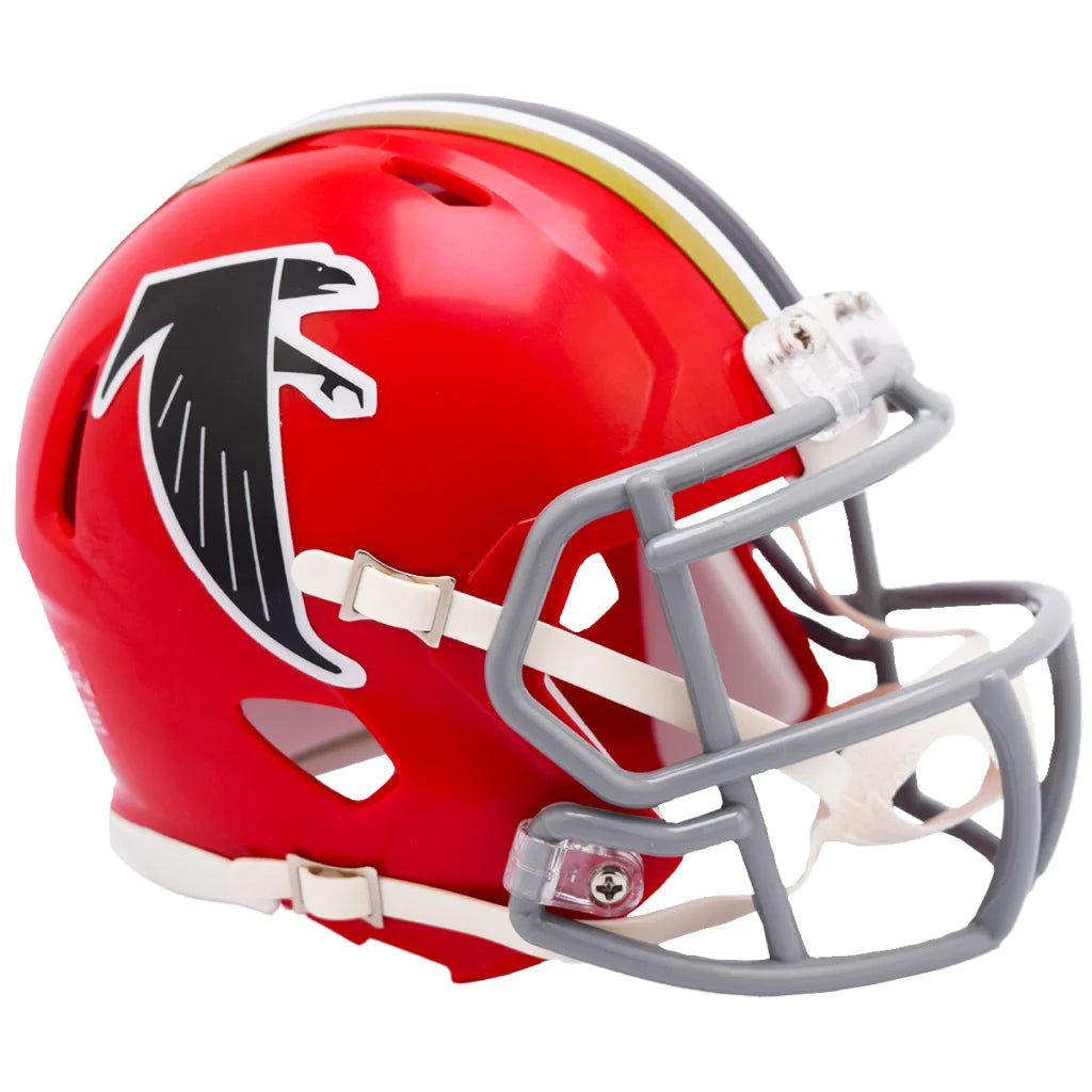 Red Atlanta Falcons 1966-1969 throwback Riddell speed mini football helmet with black white logo gray faceguard and chin strap