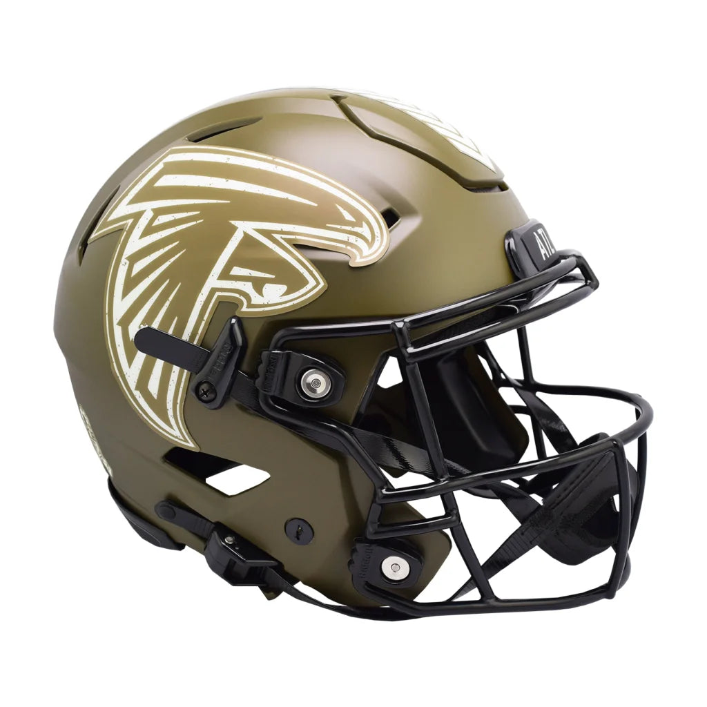 Atlanta Falcons 2022 Salute to Service helmet in olive green and gold