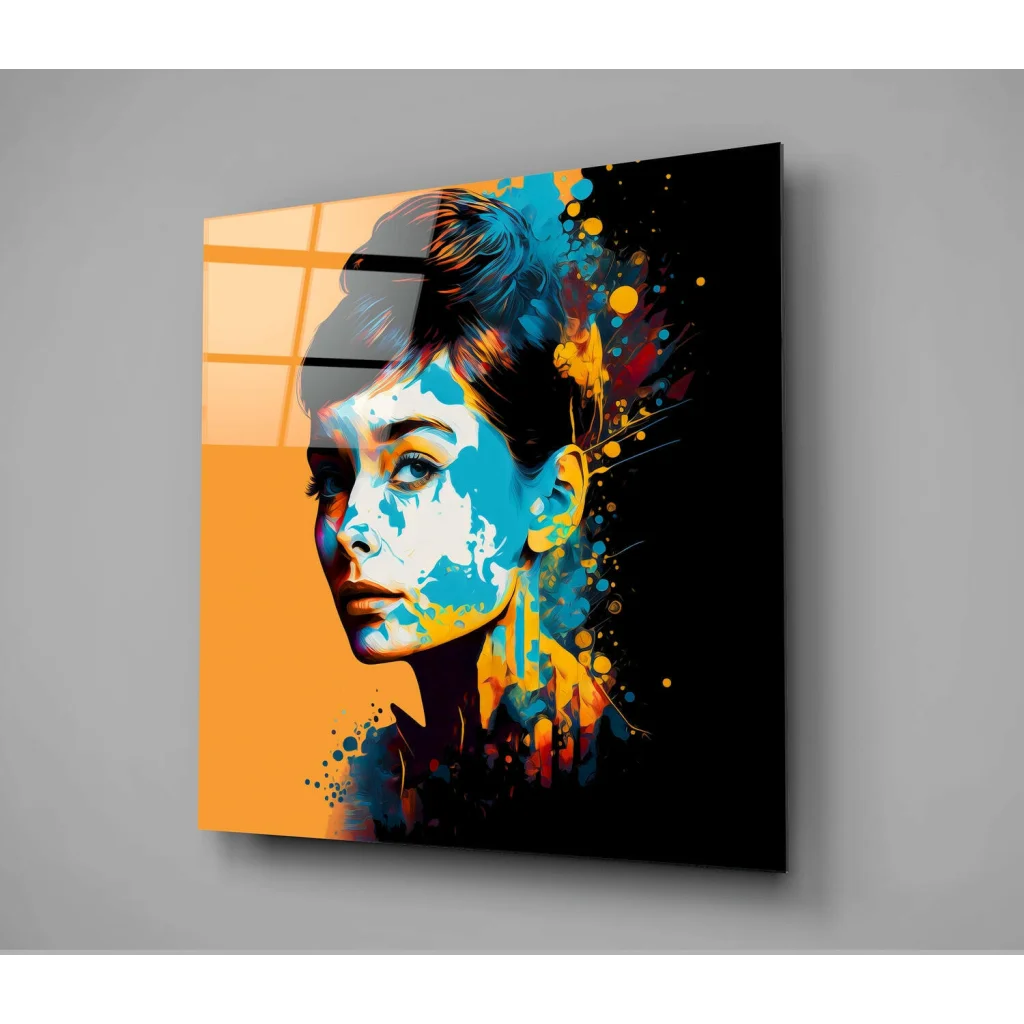 Colorful abstract Audrey Hepburn portrait pop art canvas wall art print