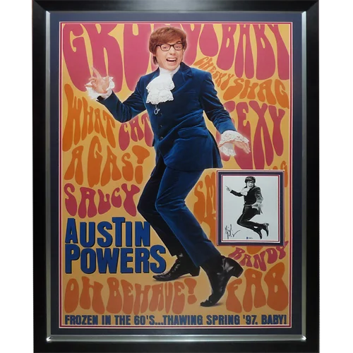 Framed Austin Powers International Man of Mystery poster with Mike Myers autograph