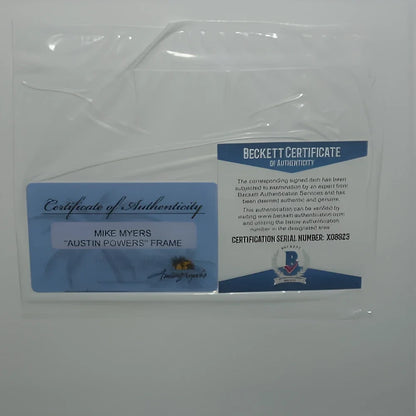 Blue and white Beckett COA for Mike Myers Austin Powers International framed poster