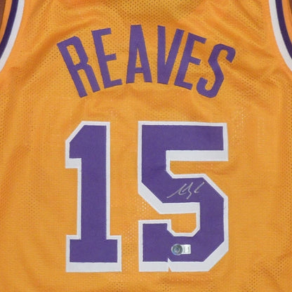 Austin Reaves autographed Los Angeles yellow #15 jersey back, golden mesh, Reaves 15