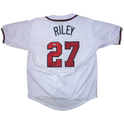 Austin Riley autographed white Atlanta jersey with Riley 27 in red