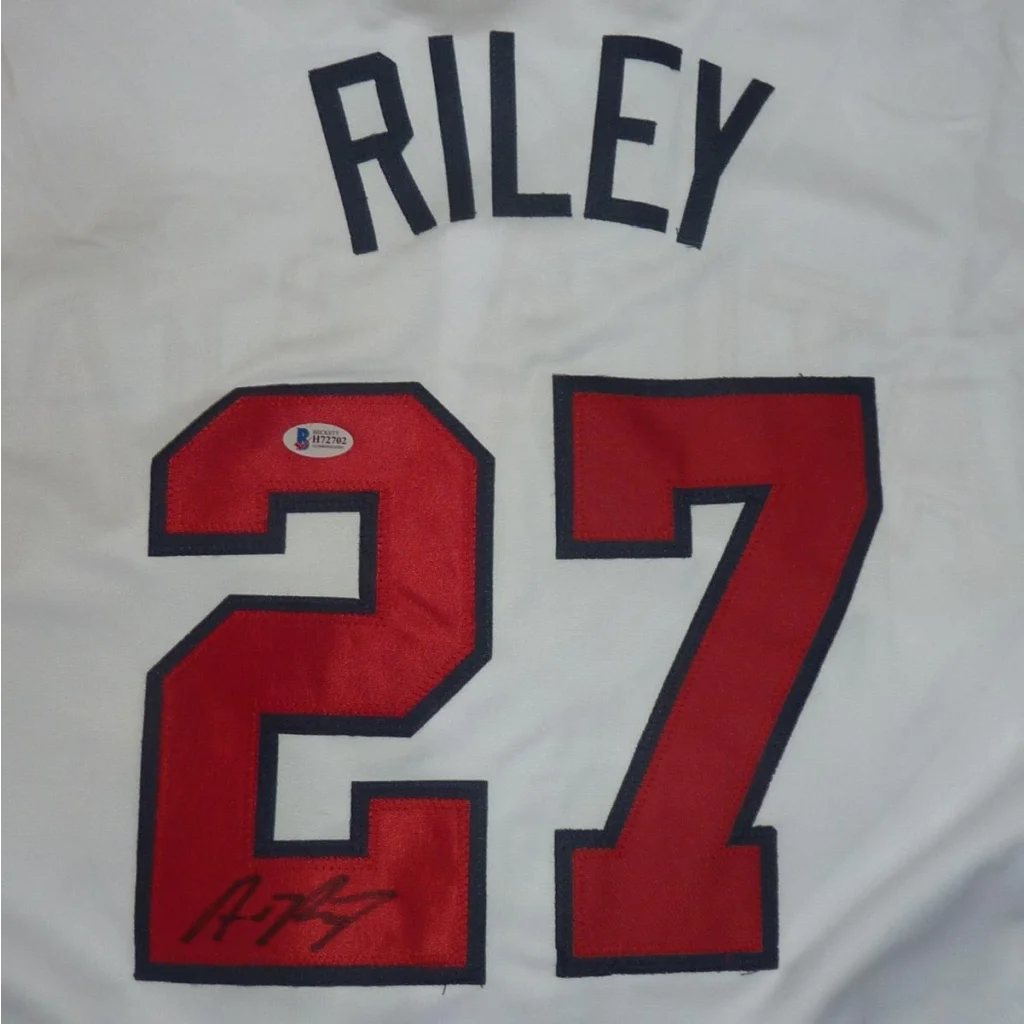 Austin Riley autographed white custom jersey with number 27