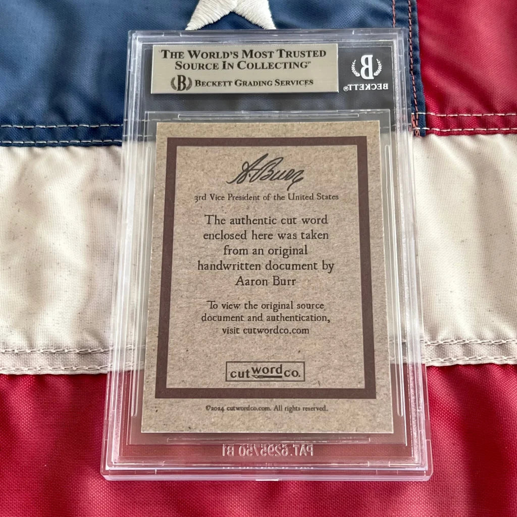 Authentic Aaron Burr signed words in protective slab from Burr Words collectible set