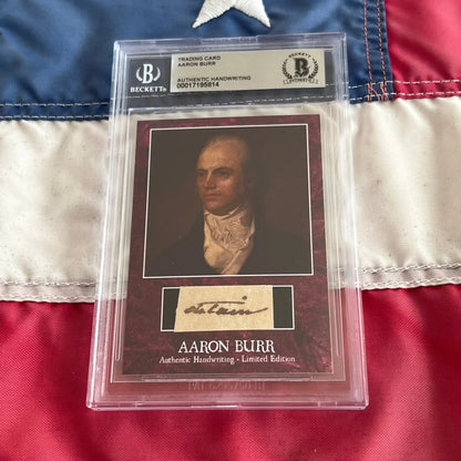 Graded Aaron Burr trading card with authentic handwriting from Burr Words collection