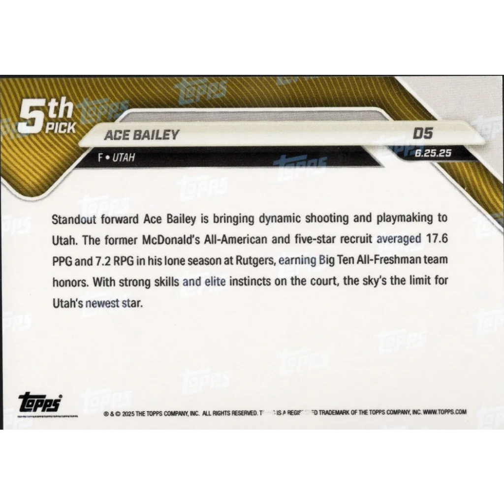 Back of Authentic Ace Bailey Basketball Trading Card with Certification showing details