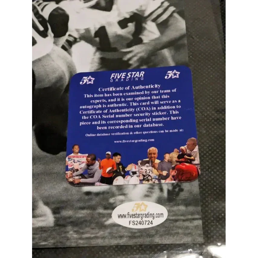 Certificate of authenticity for autographed 8x10 photo with Fivestar Grading COA witnessed