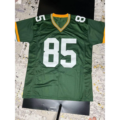 Green and gold autographed Robert Tonyan jersey with number 85 for Packers fans