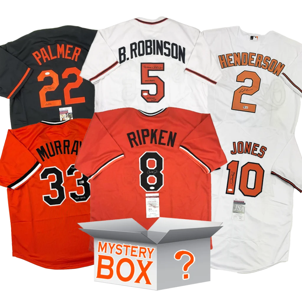 Assortment of autographed Baltimore baseball jerseys and a mystery box collection