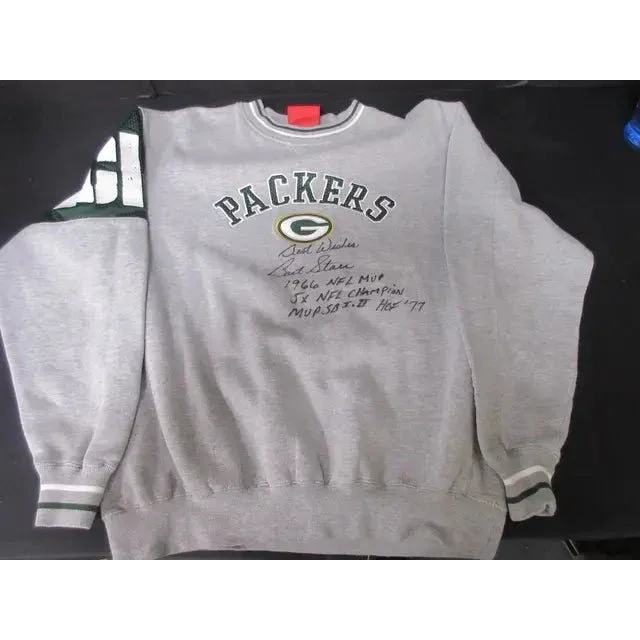 Gray Green Bay Packers crewneck sweatshirt signed by Bart Starr with official COA