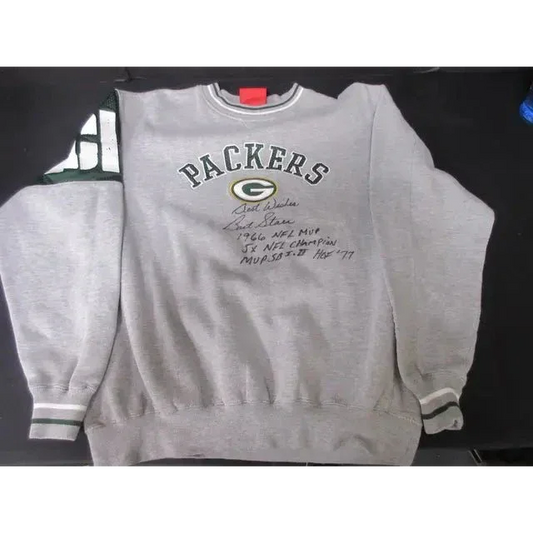 Gray Green Bay Packers crewneck sweatshirt signed by Bart Starr with official COA