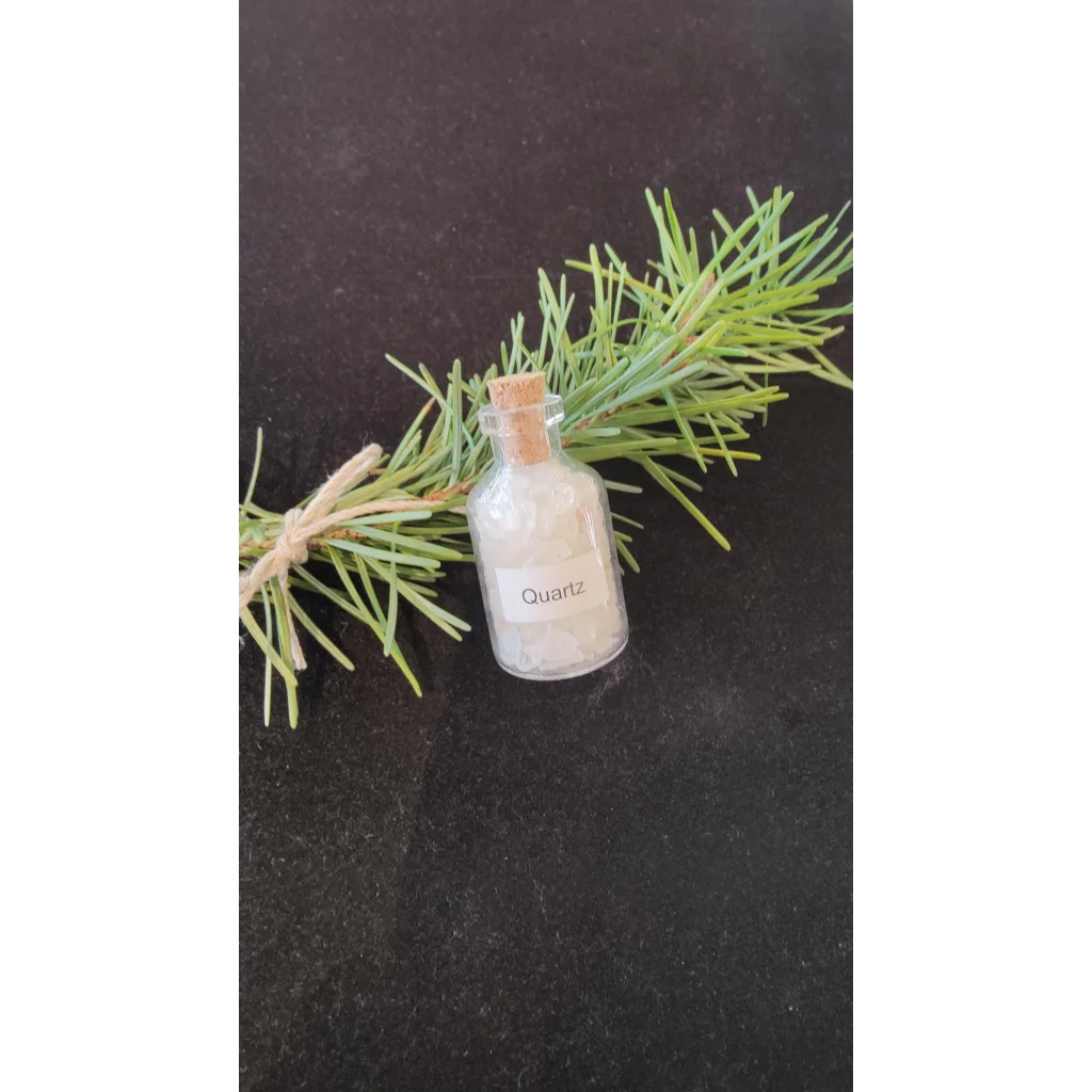 Authentic Brazilian gemstone bottle with quartz crystals