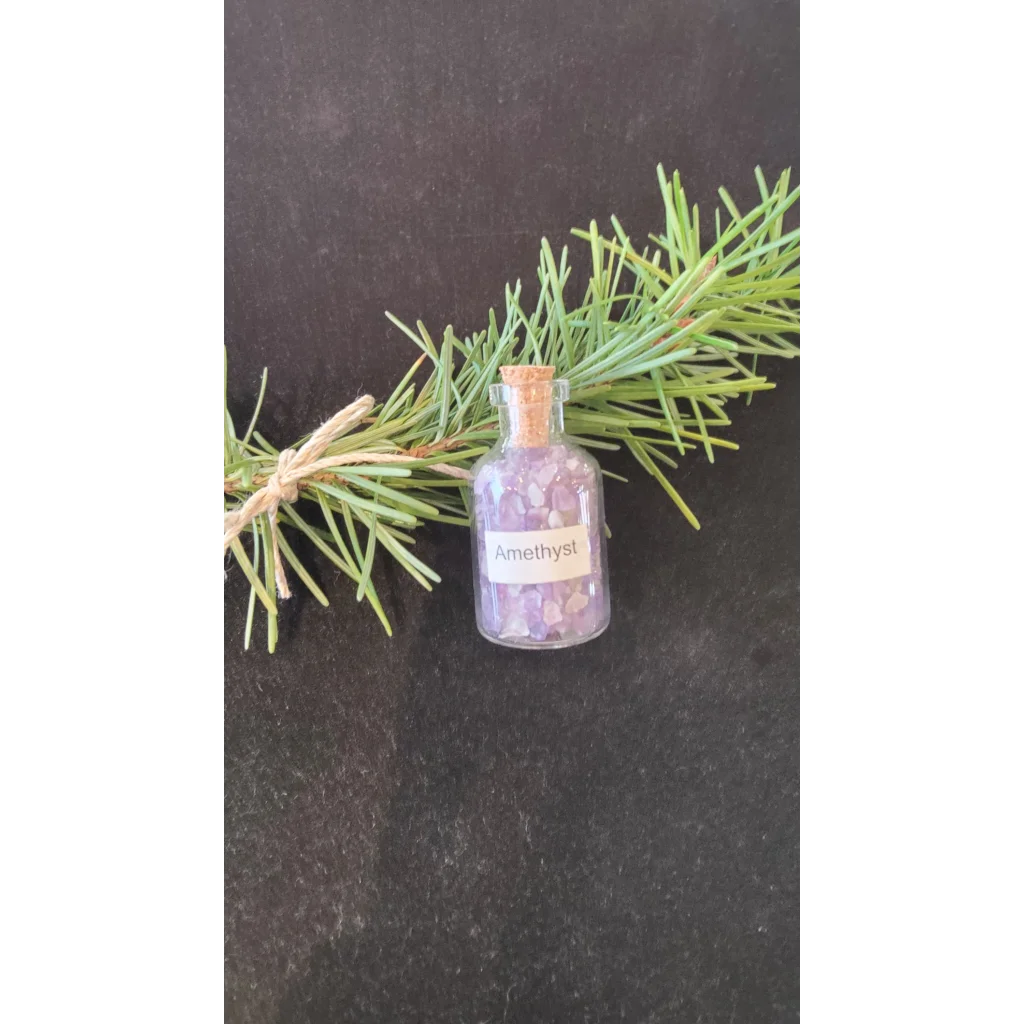 Authentic Brazilian amethyst gemstone bottle with cork stopper