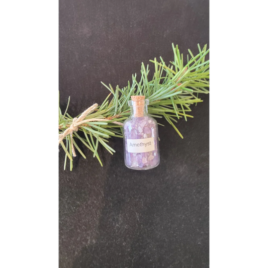 Authentic Brazilian amethyst gemstone bottle with cork stopper