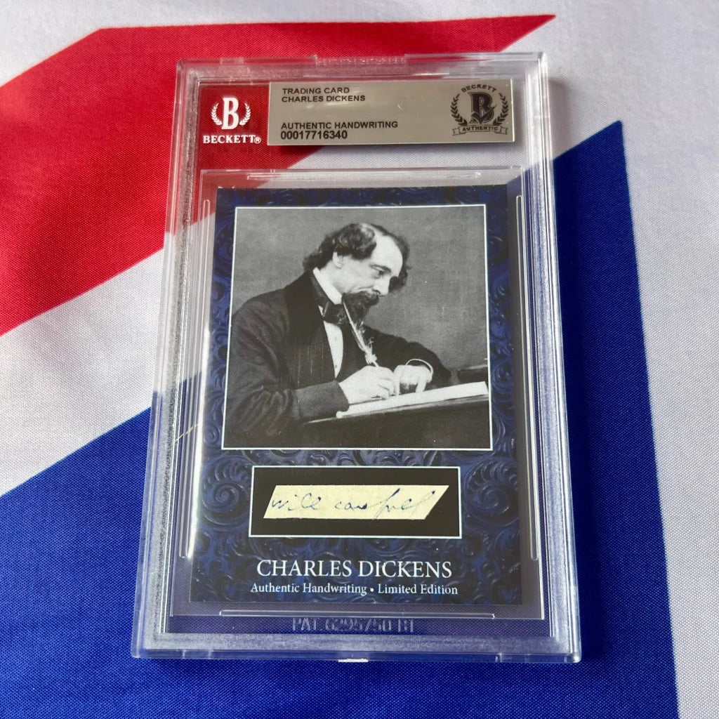 Authentic Charles Dickens handwriting trading card showing Dickens wrote himself