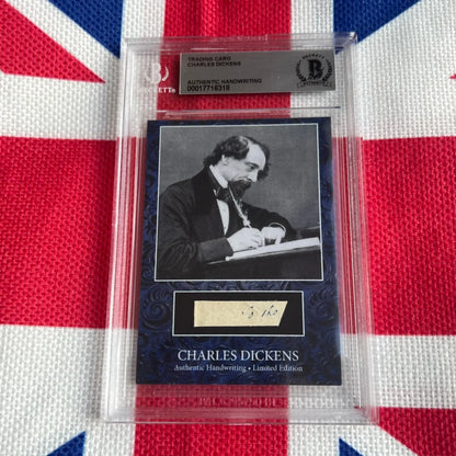 Limited edition authentic Charles Dickens handwriting card in acrylic case