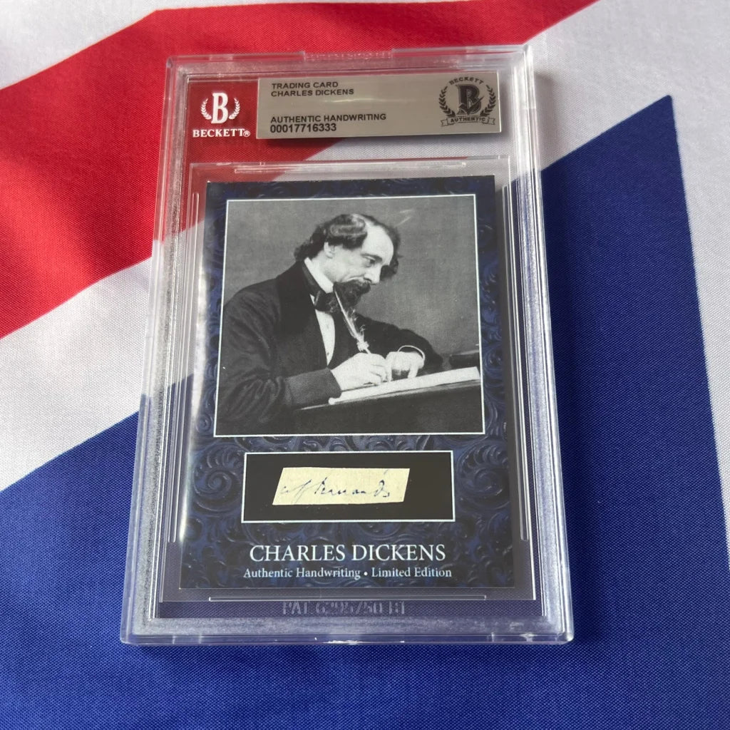 Charles Dickens trading card with signature and Dickens handwriting from Dickens Wrote Himself