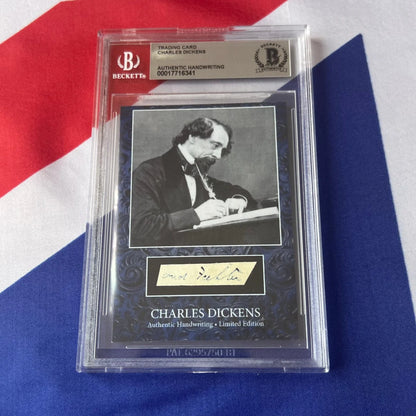 Graded Charles Dickens trading card showing authentic Dickens handwriting from when he wrote himself