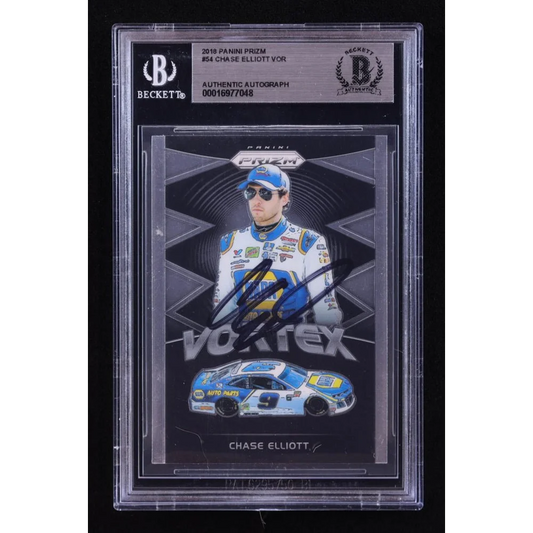 Chase Elliott 2018 Panini Prizm Vortex NASCAR card autographed and BGS graded