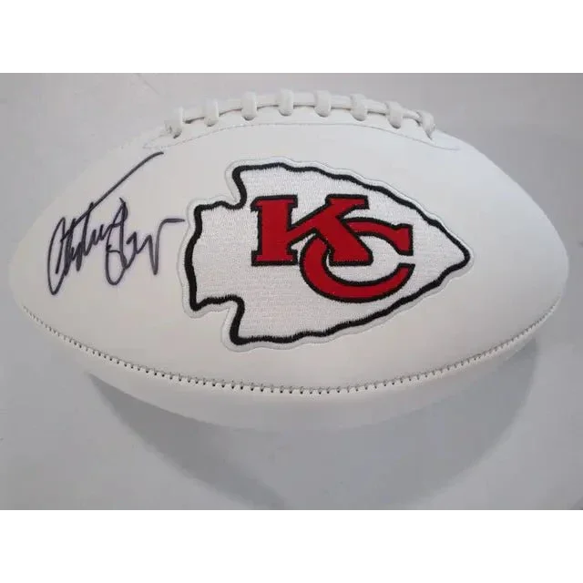 White Chiefs signed autographed logo football with autograph and sticker display