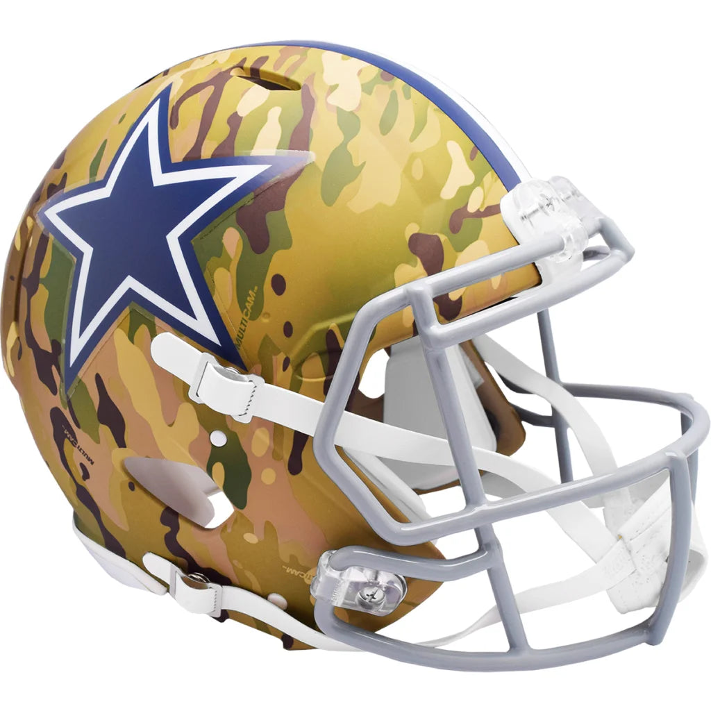 Authentic Dallas Cowboys camo helmet with star logo and clear visor