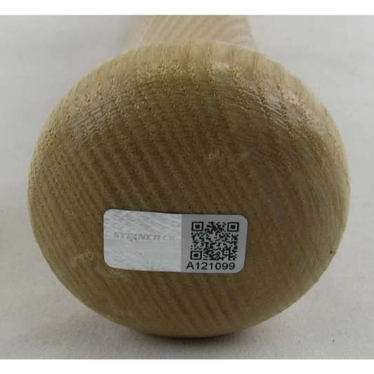 Wooden Louisville Slugger baseball bat end with white Doc Gooden authenticity sticker