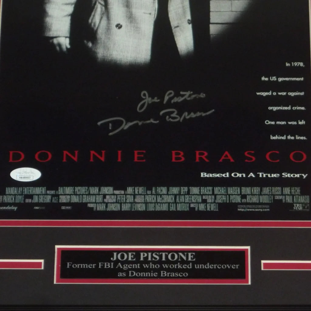 Authentic Donnie Brasco deluxe framed movie poster signed by Joseph Pistone