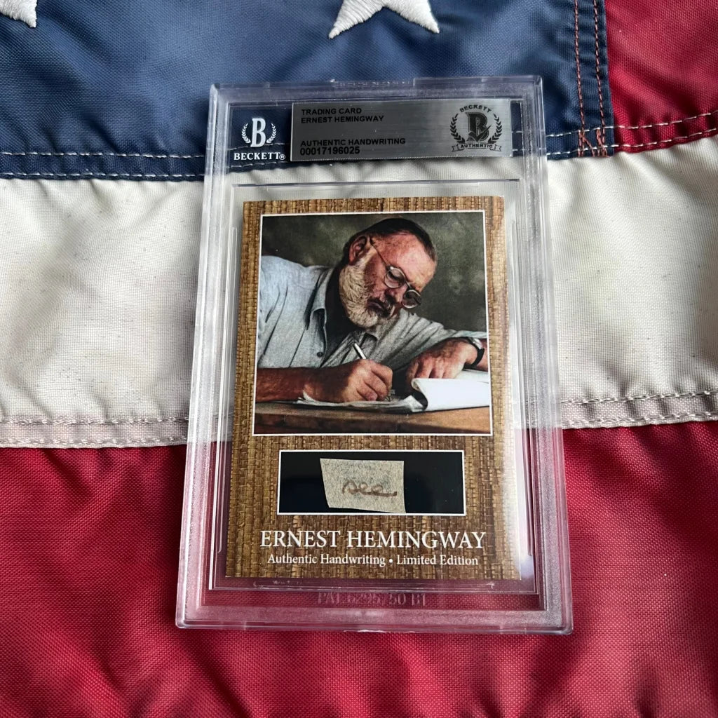 Authentic Ernest Hemingway handwriting graded card in Beckett slab