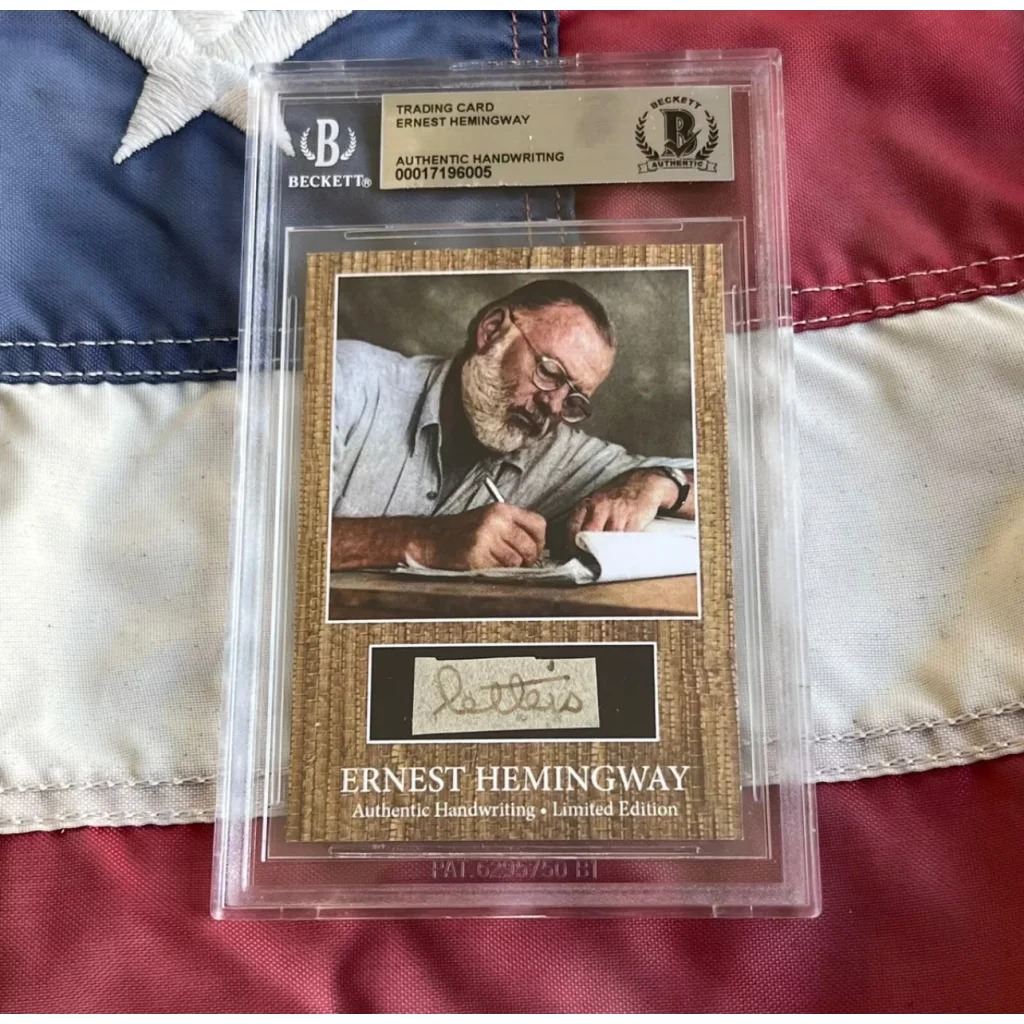 Graded Ernest Hemingway trading card with authentic handwriting showcasing Hemingway words