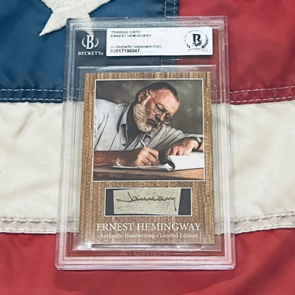Ernest Hemingway trading card with authentic handwriting sample showcasing Hemingway words