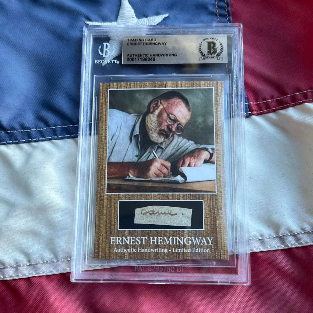 Limited edition authentic Ernest Hemingway graded card with handwriting and gold accents