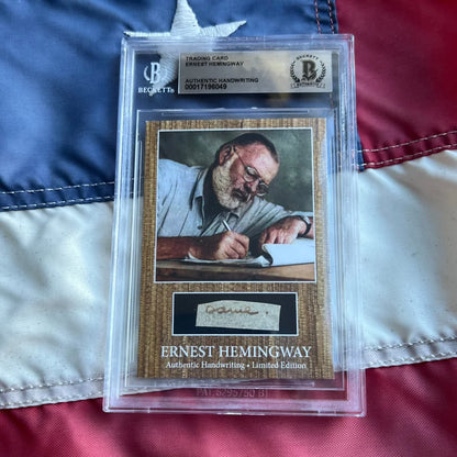 Limited edition authentic Ernest Hemingway graded card with handwriting and gold accents
