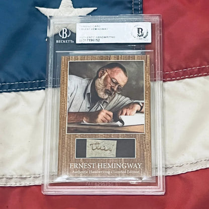 Beckett-graded Ernest Hemingway trading card with portrait, handwriting swatch, limited edition