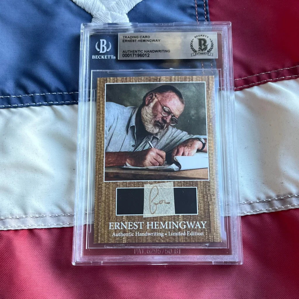 Limited edition Authentic Ernest Hemingway graded card with handwriting and fabric