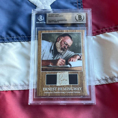 Limited edition Authentic Ernest Hemingway graded card with handwriting and fabric