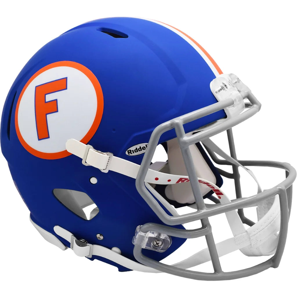 Royal blue Riddell Speed Florida Gators helmet with orange white accents and F logo