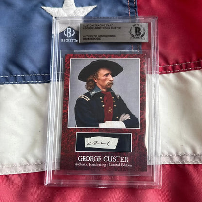 Limited edition authentic George Custer words graded card in red black design