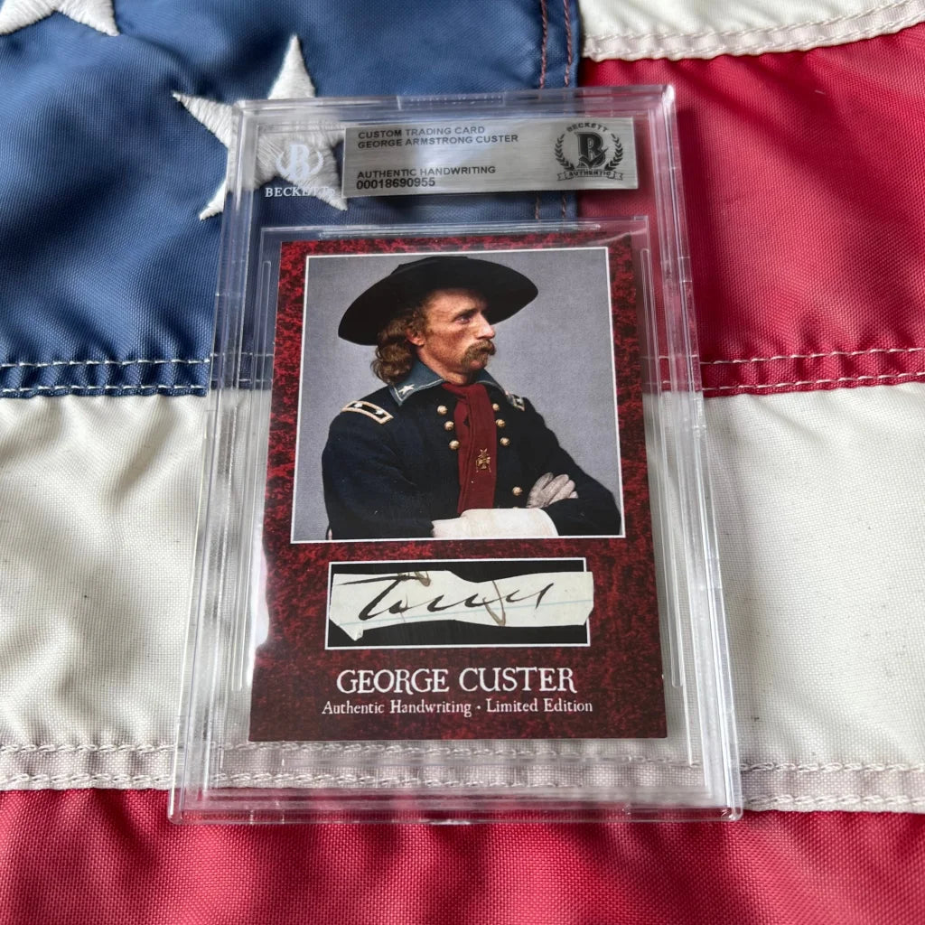 Authentic george custer words graded card featuring lieutenant colonel signature encased in clear protective slab