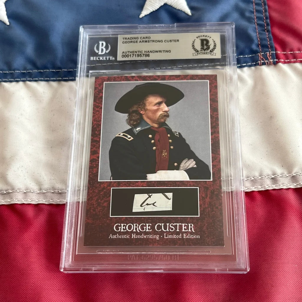 Authentic George Custer words autographed 1870s trading card in Beckett slab