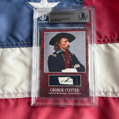 Authentic George Custer words graded card with red background