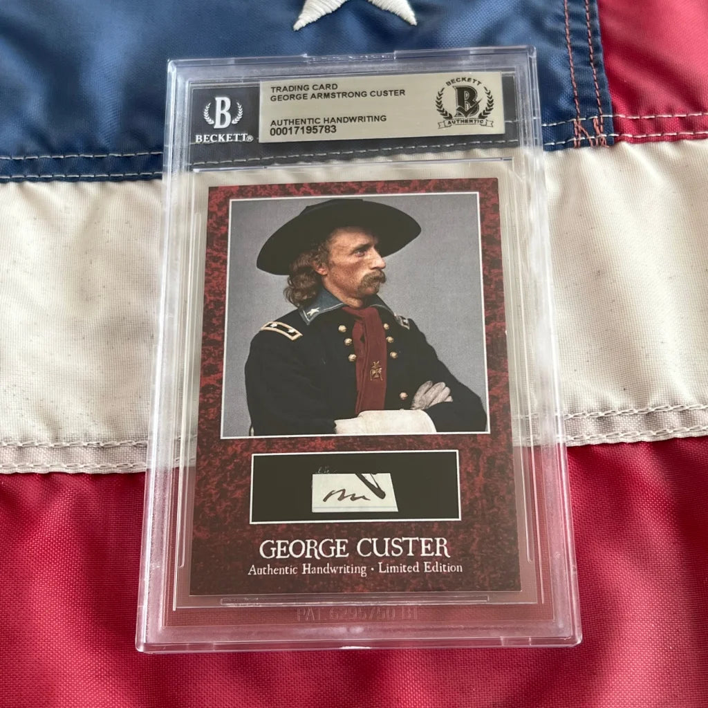 Limited edition George Custer trading card with authentic Custer words in clear casing